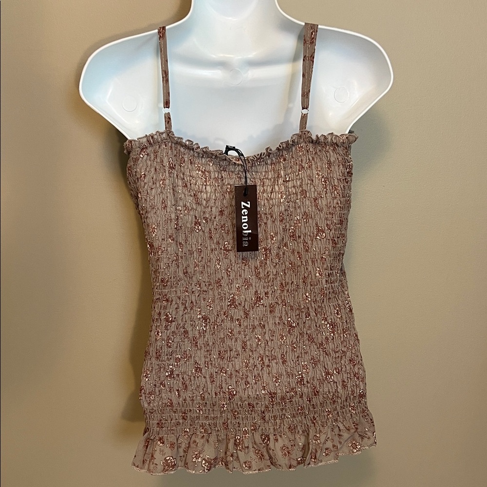 Zenobia Size 1XL Floral Smocked Taupe Camisole NWT - Picture 8 of 8
